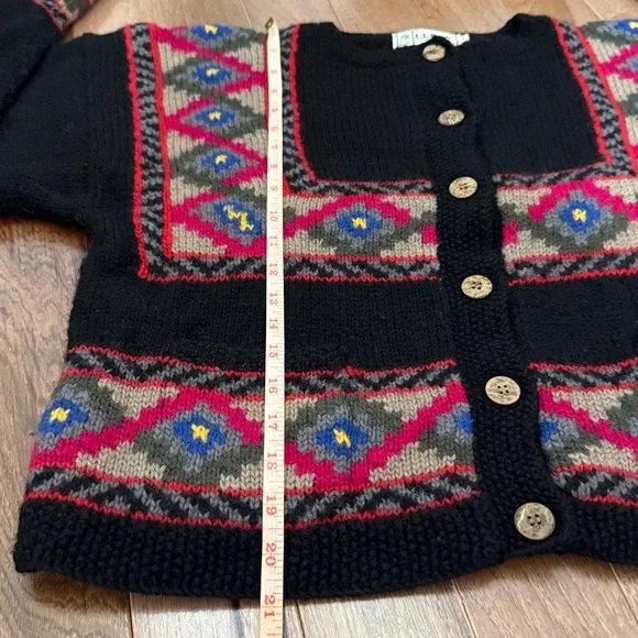 Vintage L.L. Bean 100% wool Scandinavian geometric fair isle cardigan sweater L - Picture 8 of 8